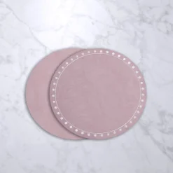 VIDA Round Embroidered Dots 15.5" Round Placemats Set of 4 (Pink and W