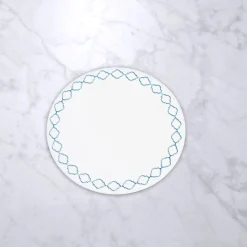VIDA Round Embroidered Quatrefoil 15.5" Round Placemats Set of 4 (Blue