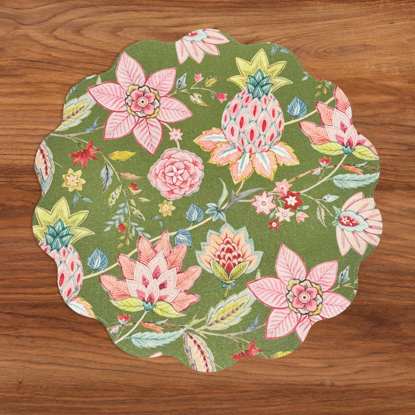 VIDA Tropical Floral and Preppy Plaid Reversible Round Placemats Set o