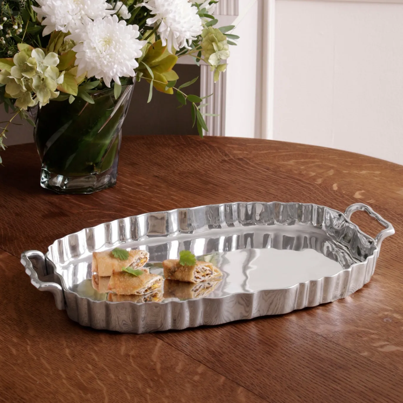 VINTAGE Fluted Oval Tray with Handles